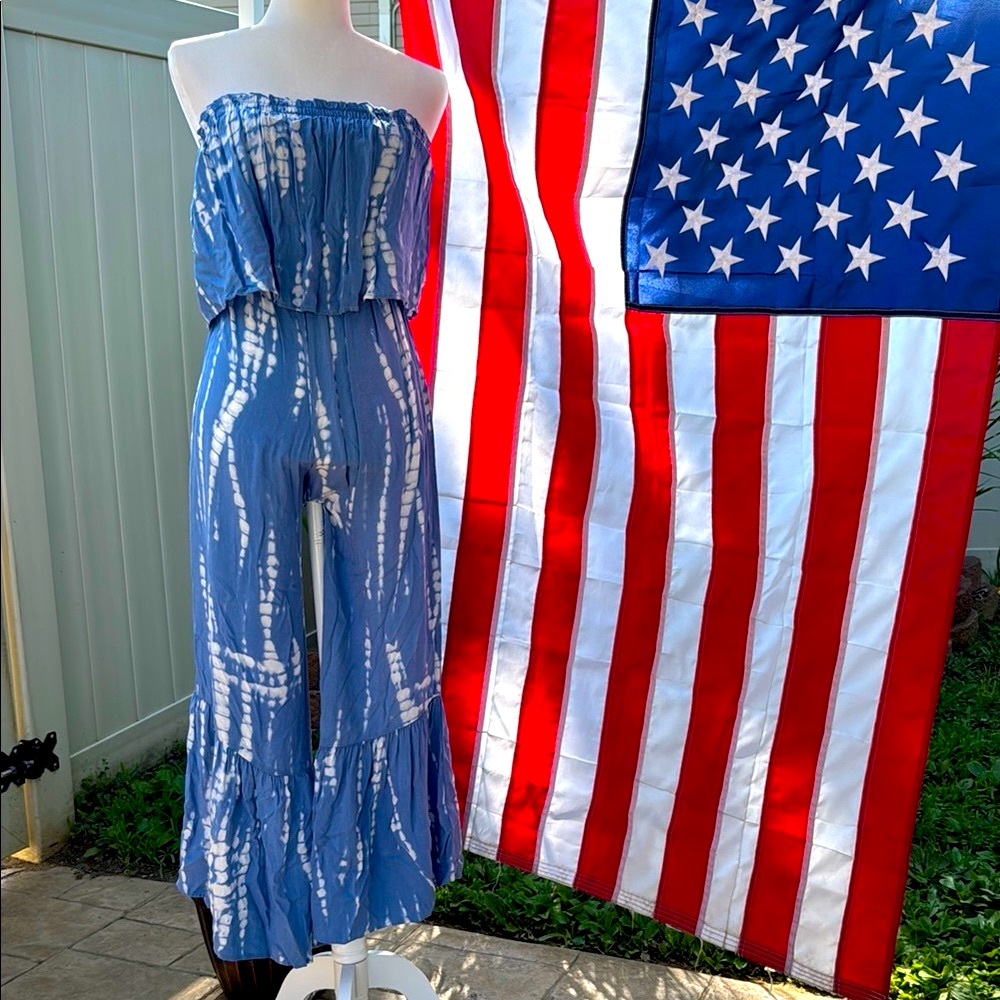 XS Blue Tie-Dye Strapless pants Jumpsuit